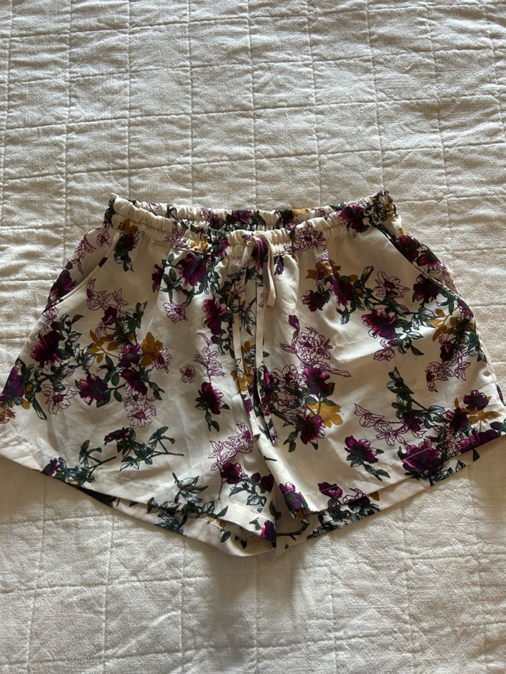 Japna Cream Floral Drawstring Lounge Shorts
